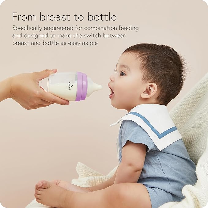 BuubiBottle Max Slow Flow Bottle for Newborn Babies by Quark - with Anti-Colic RealFeel Nipple to Simulate Breastfeeding - BPA-Free, PVC-Free, Toxin-Free - 8 Oz Bottle with Lid, 2 Pack - Purple