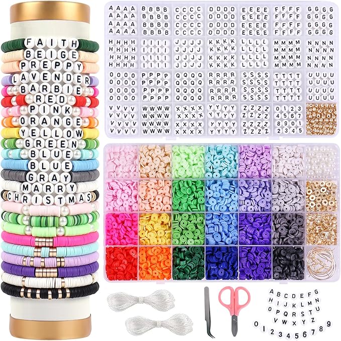 Wuollgess 6000 PCS Clay Beads Bracelet Making Kit with A to Z Alphabet Letter Beads, Friendship Bracelet Kit, Earrings Necklace Craft Jewelry Making Kit for Adults