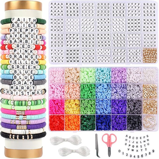 Wuollgess 6000 PCS Clay Beads Bracelet Making Kit with A to Z Alphabet Letter Beads, Friendship Bracelet Kit, Earrings Necklace Craft Jewelry Making Kit for Adults