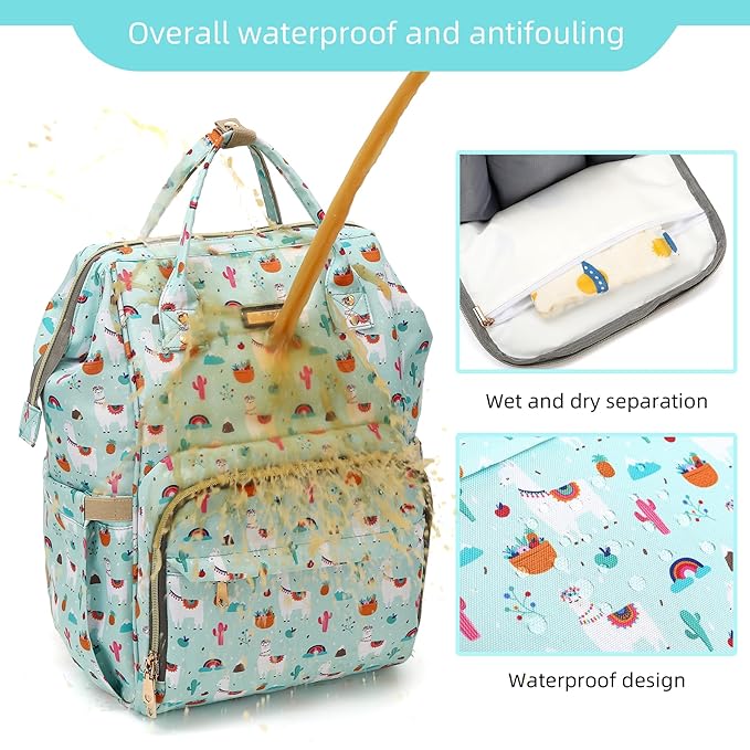 Diaper Bag Backpack, Diaper Bags for Baby Girls Boys, Baby Bags for Moms Dads, Nappy Changing Bag with Insulated Pockets,Multi-functional Waterproof Backpack with Stroller straps-Green