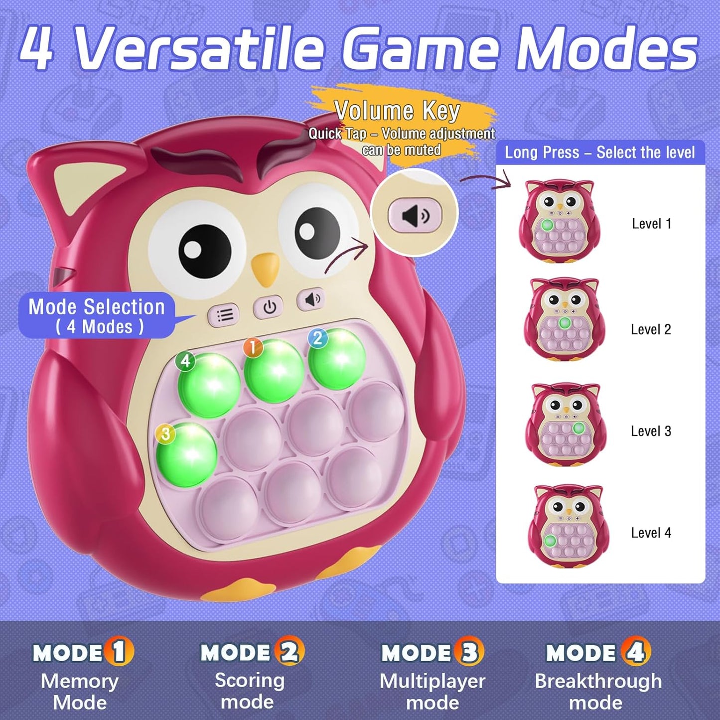 Pop It Game Light Up Fidget Toys, Handheld Games for Kids, Quick Push Bubbles Game Console, Autism Sensory Toys Birthday Gifts for Girls Kids Teens Adults(RED)