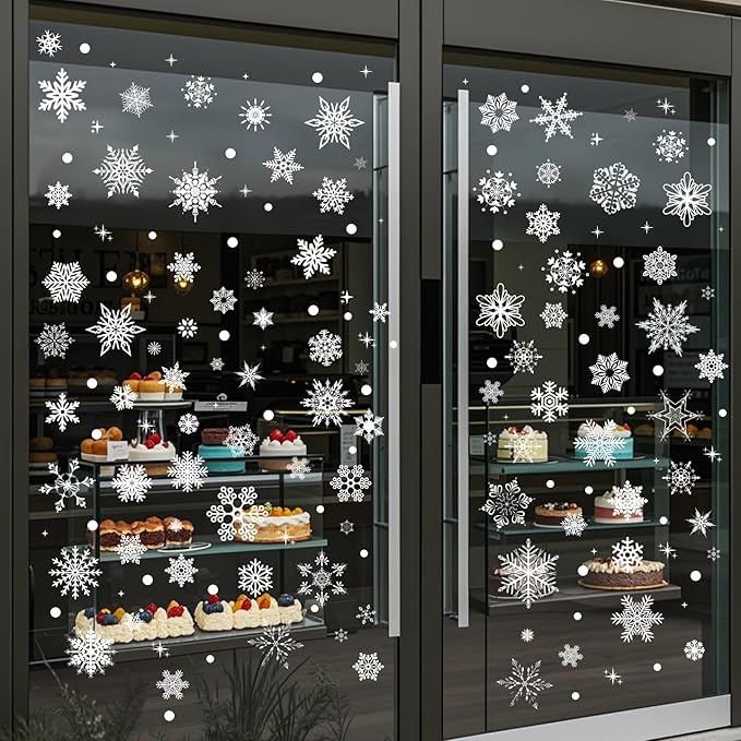 Snowflake Window Clings for Glass Windows Snow Spray Christmas Window Clings Winter Xmas Holiday Window Stickers Decals Decor 6 Sheets Christmas Decorations for Office Clearance Indoor