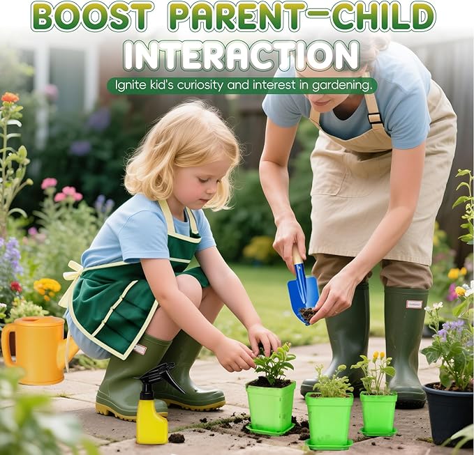 Kids Gardening Tool Set, 20PCS Gardening Toys Includes Metal Rake,Fork,Trowel,Apron,Gloves,Watering Can,Tote Bag, Garden Tool Kit for Kids, Outdoor Toys Gift for Boys Girls