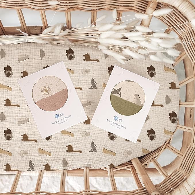 lulumoon Muslin Bassinet Sheets Baby: Cotton Bassinet Fitted Sheets for Boys and Girls - Bassinet Sheets for Oval Rectangle or Hourglass Mattress