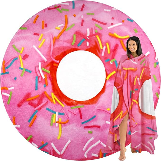 Zulay Premium Soft Flannel Round Pink Glazed Donut Blanket - Adult and Kids - 71 Inches