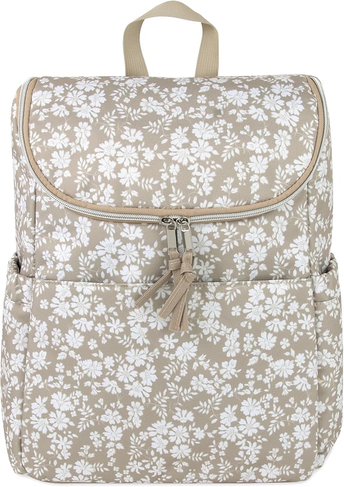 Multi-Function Floral Diaper Backpack and Travel Nappy Baby Bag with Changing Pad and Stroller Straps (Brown Bouquet)