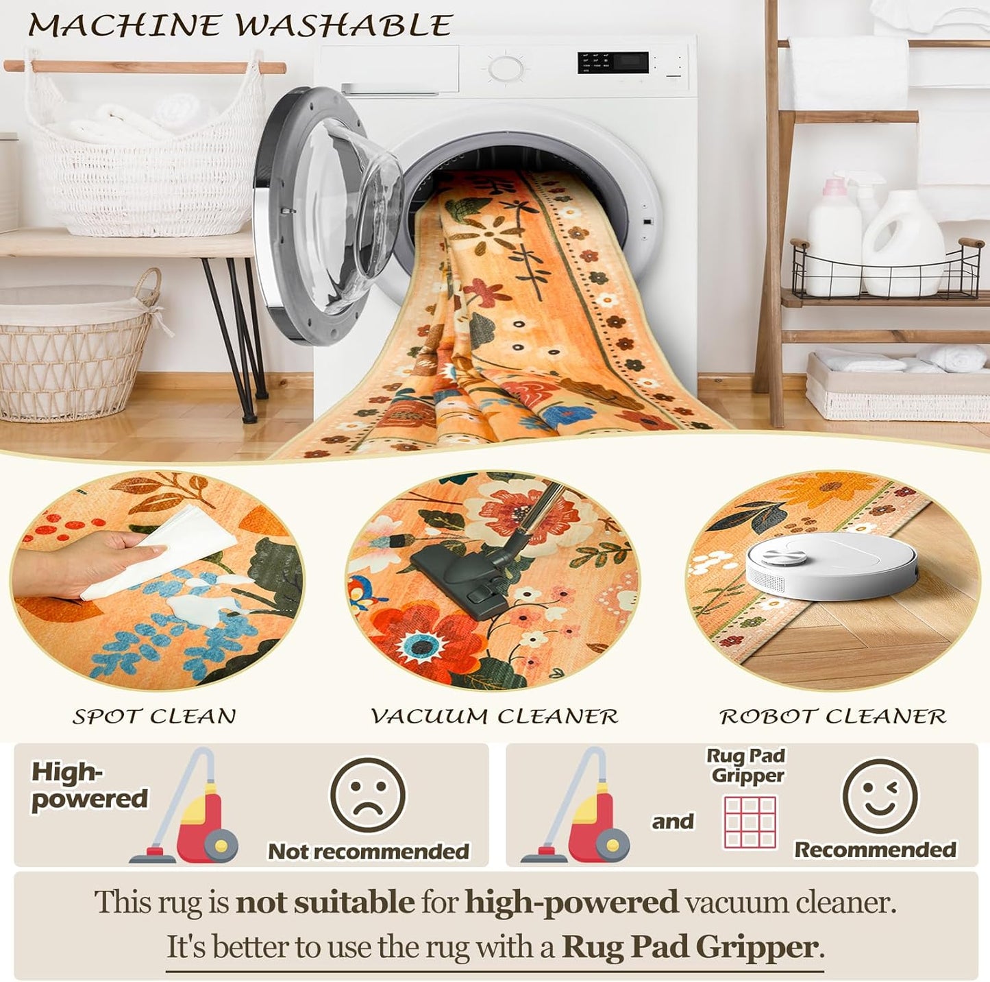 Floral 2x3 Area Rug Machine Washable Soft Print Boho Carpet Non Slip Doormat Low Pile Flower Area Rugs for Living Room Bedroom Nursery Kitchen Dining Room Indoor-Yellow/Orange