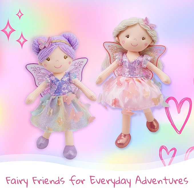 June Garden 15" Celestia The Rainbow Whisper Fairy Doll – Soft Plush Fairy Toy with Multicolor Butterfly Skirt – Enchanted Garden Collection