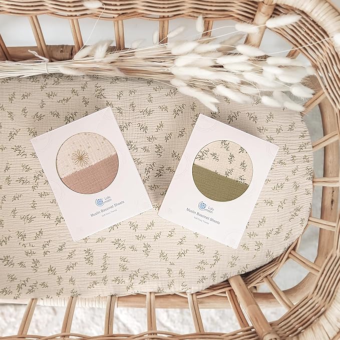 lulumoon Muslin Bassinet Sheets Baby: Cotton Bedside Bassinet Sheets Fitted for Chicco Lullago Anywhere & Baby Bjorn Cradle