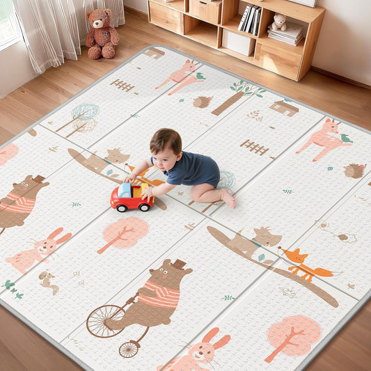 Foldable Baby Play Mat for Floor, PIGLOG 79x71 Extra Large Crawiling Play Mat for Babies, Waterproof & Portable Tummy Time and Non-Toxic Soft Foam Playmat for Infants, Toddlers