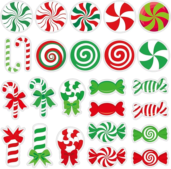 MARFOREVER 50 PCS Candy Cane Gel Window Clings, Reusable Colorful Christmas Candy Thick Gel Clings Decals Stickers for Christmas Gift Xmas Party Supplies Window Glass Decoration Supplies