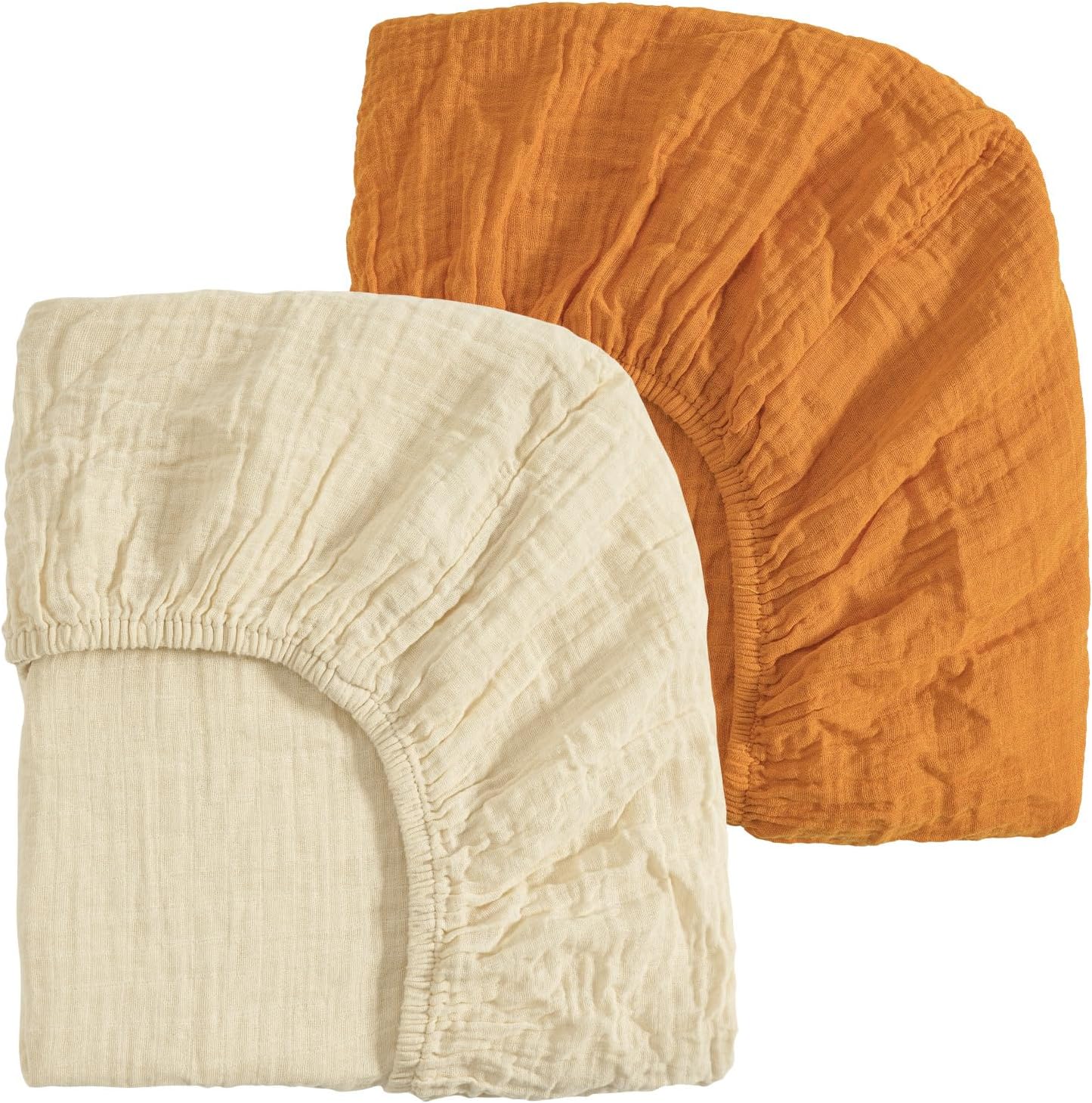 david's kids Muslin Mini Crib Sheets, 2 Pack Cotton Pack N Play Sheets for Boys Girls Neutral, Soft Breathable Baby Sheets Fit Pack N Play, Playard and Mini Crib Mattresses, Beige & Ginger