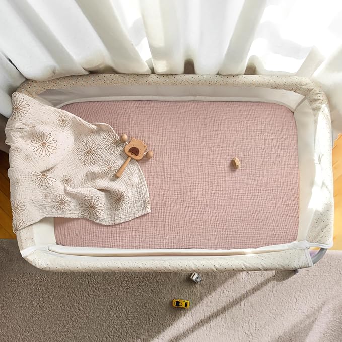 lulumoon Muslin Bassinet Sheets Baby: Cotton Bedside Sleeper Bassinet Sheets Fitted for MiClassic & Milliard Bassinet