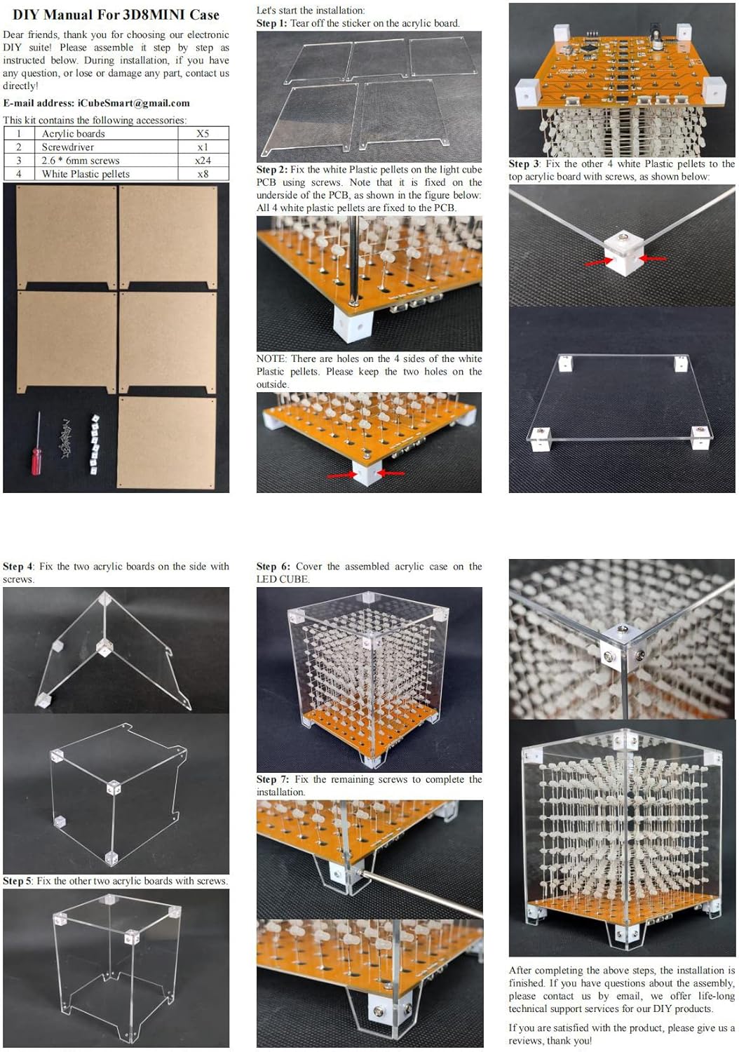 Mini 3D Led Cube DIY Electronics Kit Soldering Project Kit (3D8MINI-CASE-5PS)