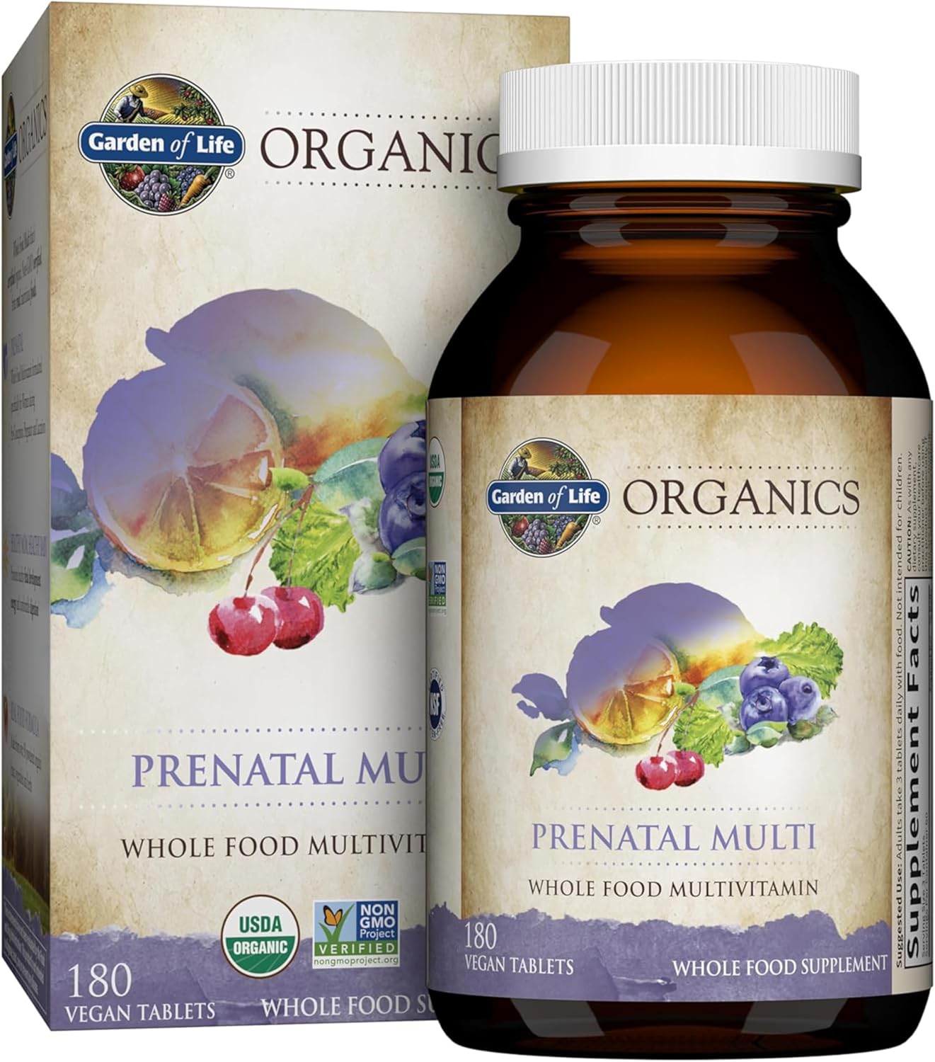 Garden of Life Organics Prenatal Vegan Whole Food Multivitamin Tablets, Folate not Folic Acid & Stomach Soothing Blend for Women, Peppermint, 180 Count