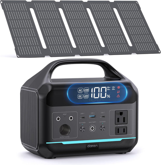 DARAN Solar Generator 192Wh with 30W Solar Panel, Portable Power Station 300W (600W Surge), 8 Outputs LiFePO4 Battery, Portable Charger for Camping, Emergency, Outdoor Off-Grid Use
