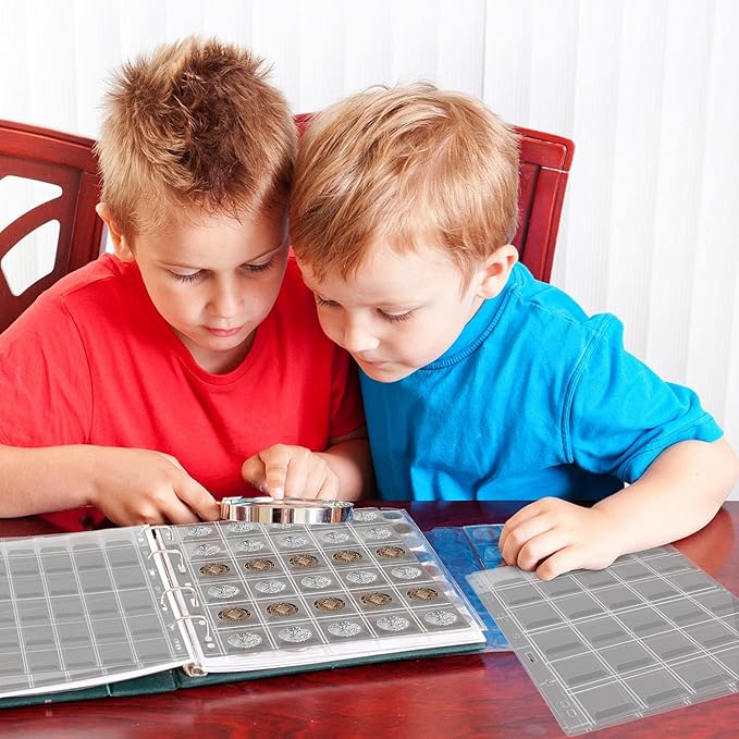 12 Sheets Coin Collection Pages, Pocket Page with 360 Pockets, Coin Binder Inserts Sleeves with Standard 9 Hole for Coin Album. Storage Holder for Currency, Stamp and Other Supplies (30 Pockets)