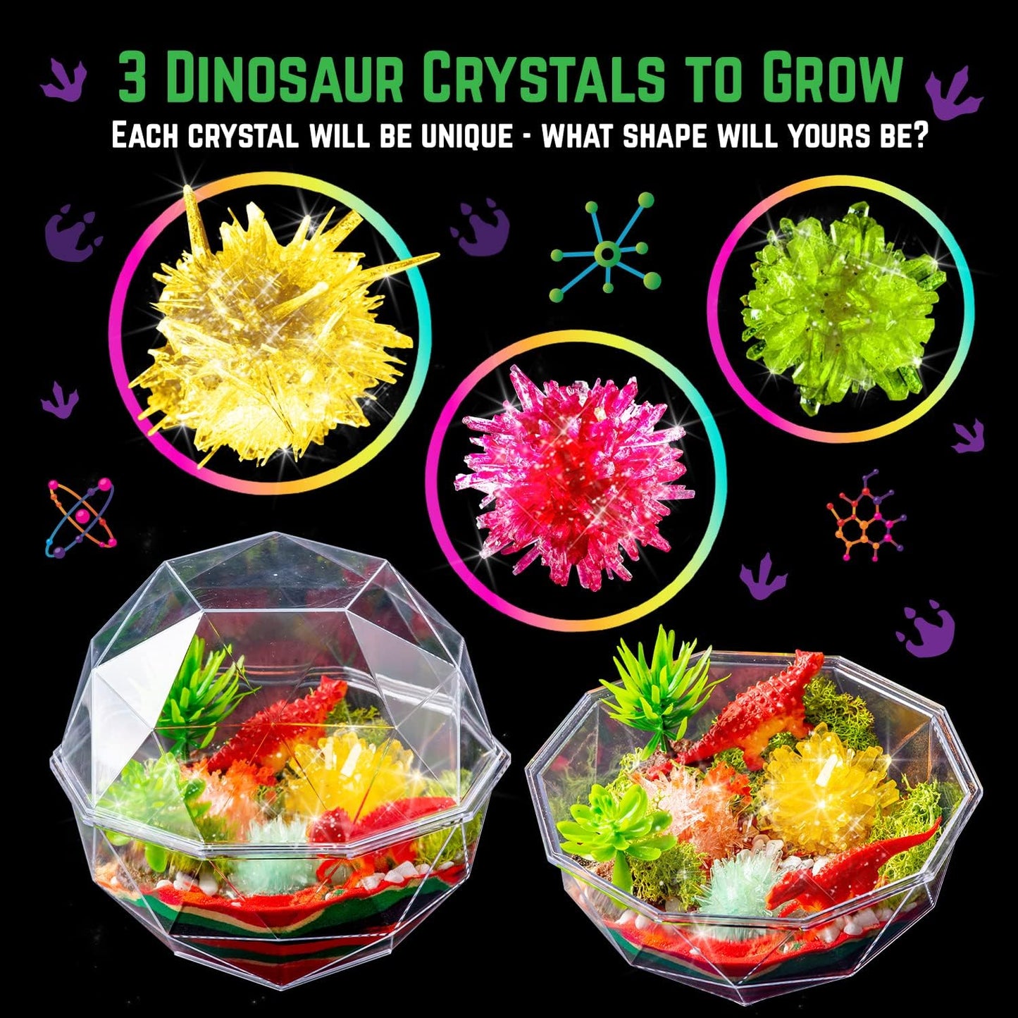 Original Stationery Dinosaur Crystal Growing Kit - Multicolor, 17-Piece, Ages 7 & Up - DIY Science Terrarium Kit with Moss & Dino Figures - Grow Your Own Crystals - Boys Birthday Gifts