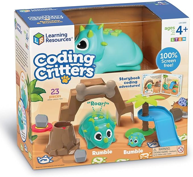 Learning Resources Coding Critters Rumble & Bumble - 23 Pieces, Ages 4+, Educational Learning Games, Screen-Free Early Coding Toy For Kids, Interactive STEM Coding Pet