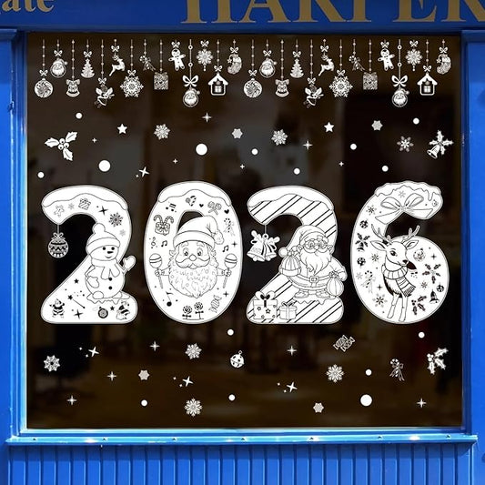 Christmas 2026 Cute Number Window Clings for Glass Windows,5 Sheets Static Christmas Window Decorations Xmas Holiday White Snowman Santa Window Stickers Decals for Party Home Winter Indoor Decor