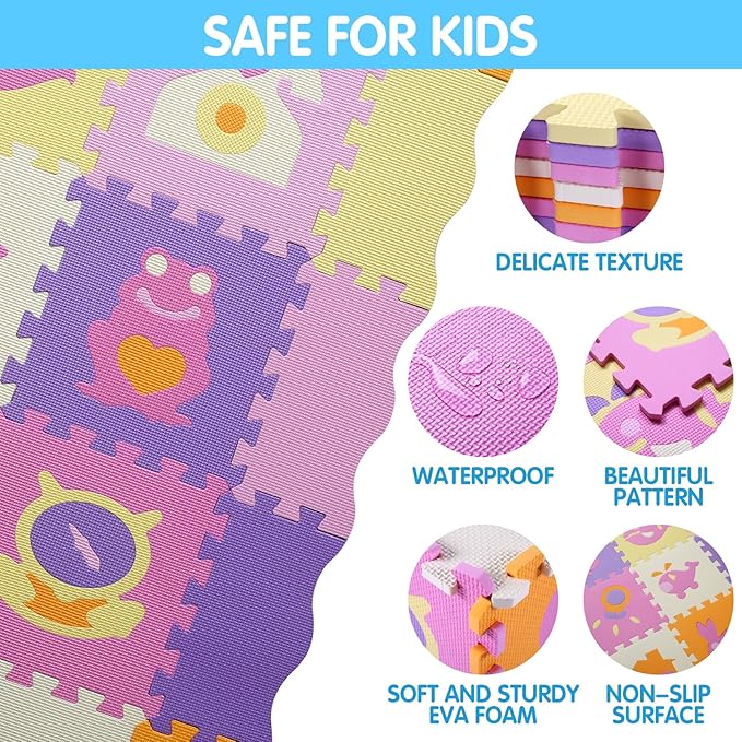 Foam Play Mat for Kids，25Pcs Square Interlocking Puzzle Floor Mat，Baby Play Mat Floor Mat Foam Puzzle Playmat for Toddlers with Fence - 9 Different Animal