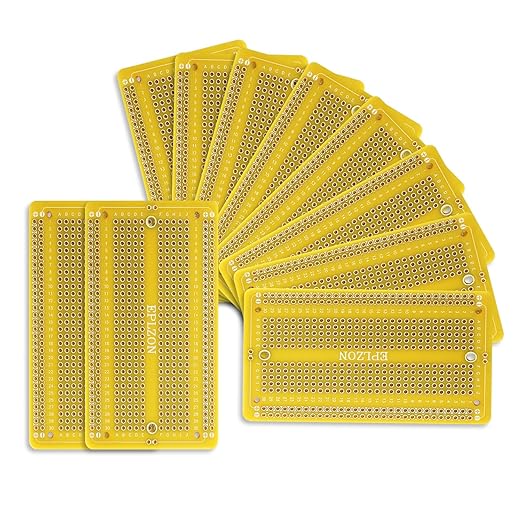 10 Pcs Solderable Breadboard PCB Board Gold-Plated Solder Breadboard for DIY Electronics Projects Apply to Soldering Projects 3.5"x2.05" (Yellow)
