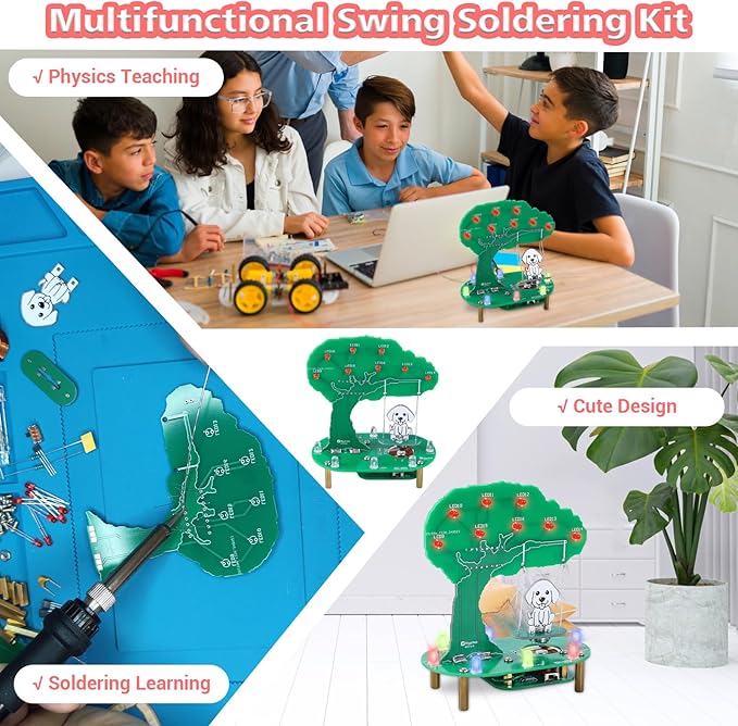 Dog Swing Soldering Project, ICSTATION Electromagnetic Swing Soldering Practice Kits with RGB LED Lights DIY Electronics Kit for School Education Creative Present Desktop Decoration
