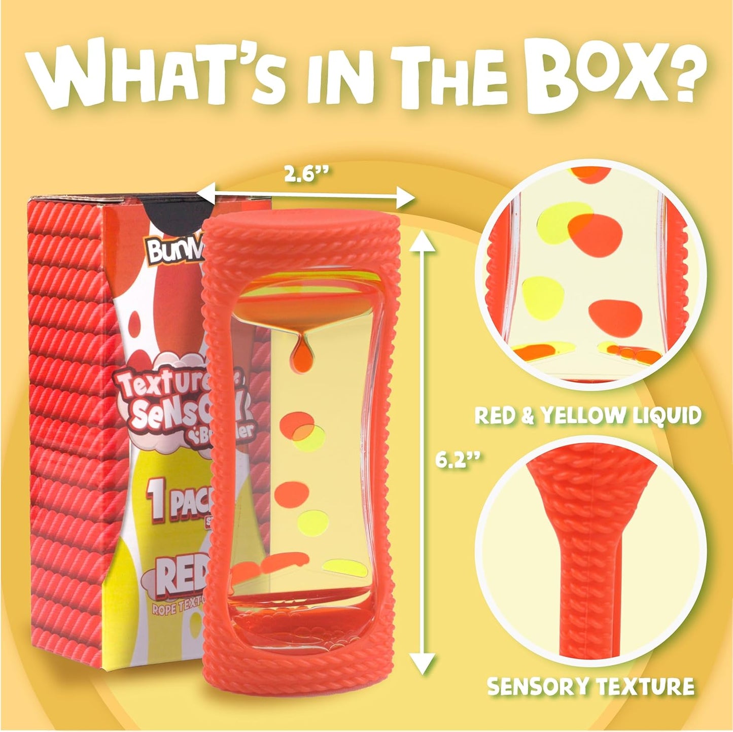 BUNMO Liquid Motion Bubbler with Sensory Texture - Liquid Timer - Bubble Timer - Liquid Motion Sensory Toys for Autism, Calming & Sensory Exploration - Kid Sensory Bottles Tubes - Small Red