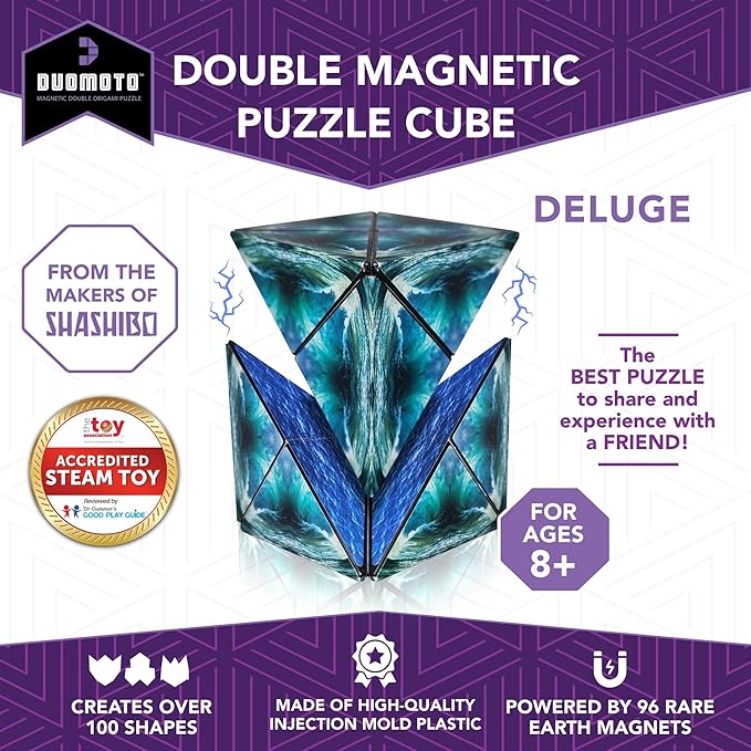 Duomoto Magnetic Transforming Cube - Shape Shifting Double Creativity Puzzle w/ 96 Rare Earth Magnets - Transforms Into Over 100 Shapes - by Fun in Motion Toys - Creators of Shashibo & Cubendi