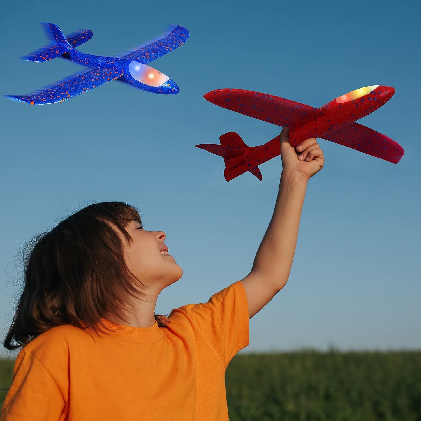 CUKU 6 Pack LED Light Airplane Toys-17.5" Large Throwing Foam Plane-2 Flight Modes Glider Plane-Outdoor Flying Toys for Kids-Flying Toys Gift for Boys Girls 3 4 5 6 7 8 9 Years Old