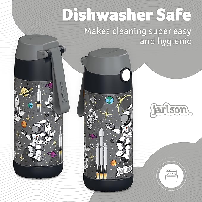 Jarlson® Mali Children's Water Bottle, Thermal Stainless Steel Water Bottle, BPA-Free, Leak-Proof, Children's Bottle with Chug Lid, Bottle for School, Nursery (Astronaut 'Star', 350 ml)