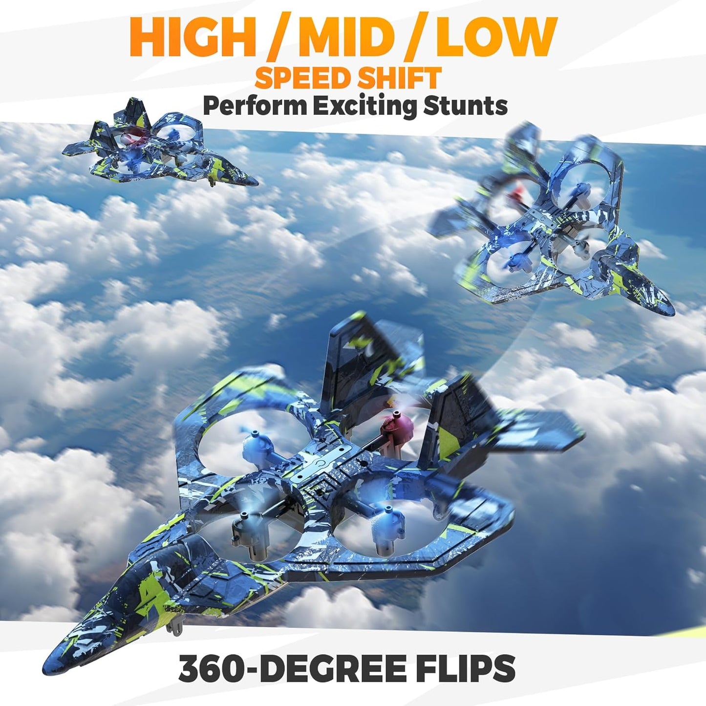 BEZGAR HQ057X RC Fighter Airplane丨Mini Drone Remote Control Jet Plane Stunt Drone for Adults & Kids Toy with Light Gift for Kids Beginner Blue