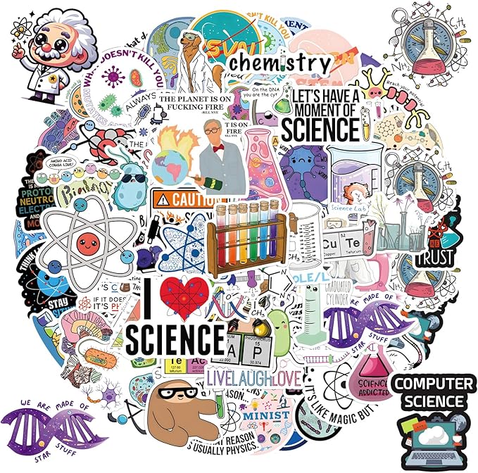 110pcs Science Stickers Pack, Chemistry, Biology, Physics, Science Classroom Decor for School Teacher Student Laboratory Sticker Decals for Laptop Water Bottle Notebook Science Party Favors and Decor