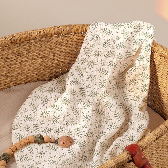 lulumoon Baby Bassinet Sheets Muslin: Cotton Bedside Bassinet Sheets Leaf for Boys - Fitted for Bedside Sleeper Mattress