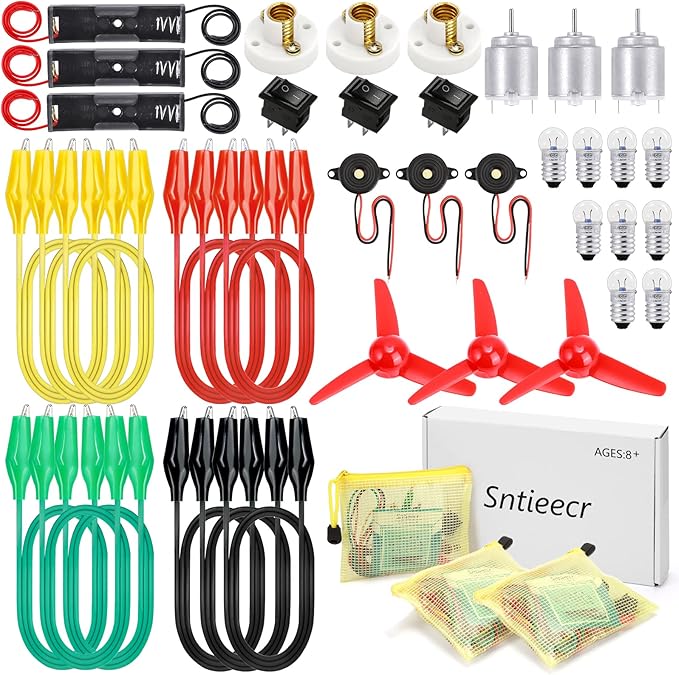Sntieecr 3 Pack 42 PCS Electric Circuit Motor Kit with Organize Bags, Educational Montessori Learning Electric Circuit Kit Sets for Kids DIY STEM Science Project