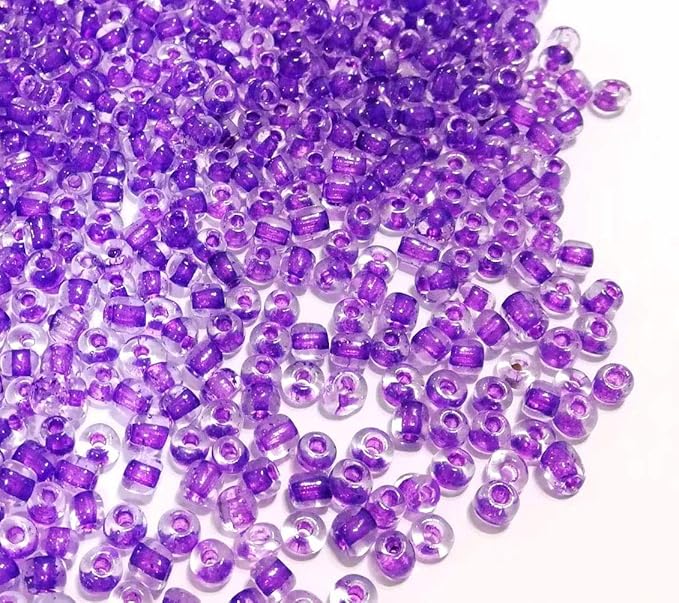 Perlin Glass Seed Beads 4mm 6/0 Round 1100pcs Mini Small Pony Spacer Beads Kit for Jewelry Making Earrings Bracelets Pendants Waist DIY Handmade (Purple Inside Colour)