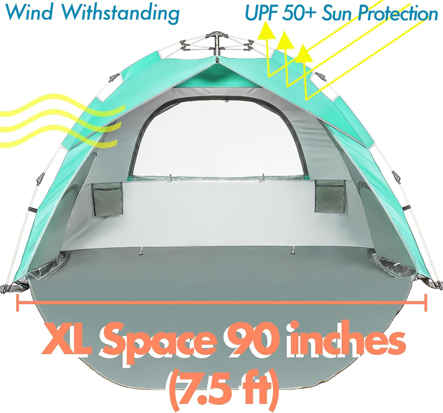 Beach Tent Pop Up Beach Sun Shade Tent with UPF 50+ UV Protection, Removable Floor Zippered Privacy & Ventilation Sun Shelter Family 3 to 4 Person