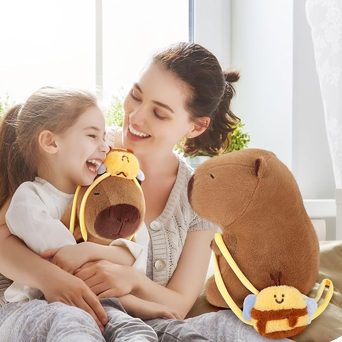 Achwishap Capybara Plush,Cute Plushies Capybara Stuffed Animal,Capybara Plush Toys,Kawaii Plushie Stuffed Toy with Bee Backpack Plushies Gift for Kids Adults Birthday(Capybara with Bee Backpack,10”)