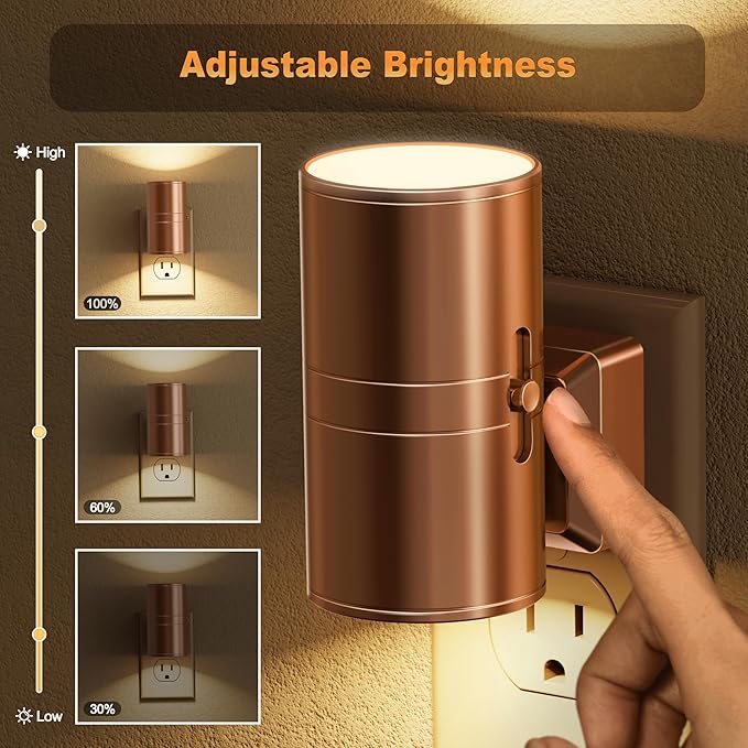 JandCase Night Light, LED Night Lights Plug into Wall, 2 Pack Automatic Nightlight with Light Sensor, 3000K Soft White 0-100LM Dimmable Modern Nightlight for Kids Bedroom Hallway
