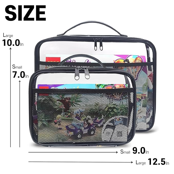 holay 4 Packs PVC Zippered Blocks Set, Toy, Clay, Board game Storage Organizer Case (Name Tag, Manual Pocket) (Black, Small)