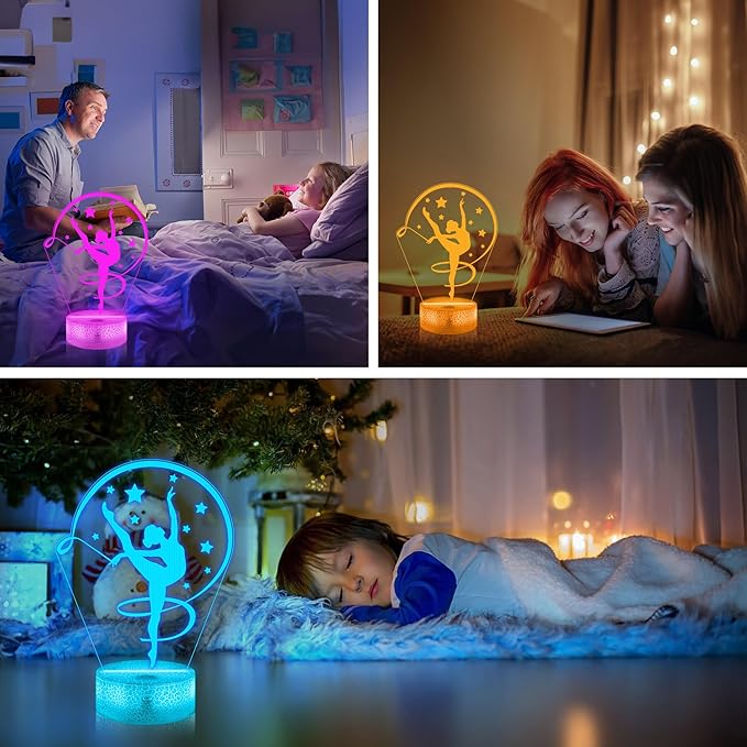 Gymnastics Stuff Gifts for Girls,Artistic Gymnastics 3D Night Light Illusion Lamp for Kids Women Friends Coach Gymnast Birthday Christmas Gifts,16 Colors Lighting with Remote