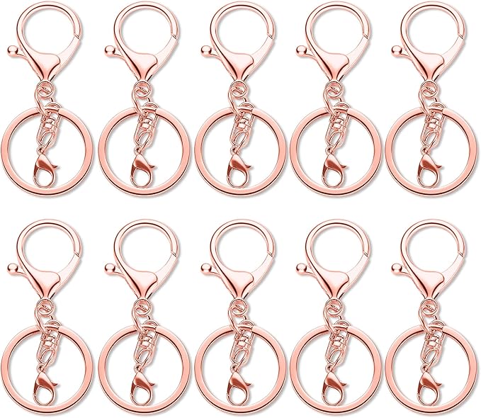 10 Pack a Set Metal Lobster Claw Clasps and Key Rings, Key Chain Accessories, Keychain Making kit for Keys, Art Crafts, Jewelry Making, Rose Gold