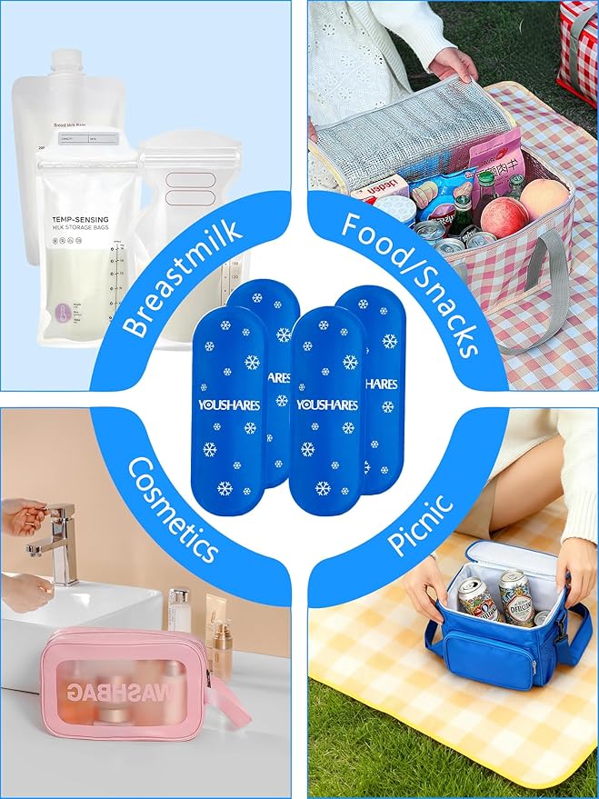 4 Pcs Small Breastmilk Ice Packs for Breastmilk Storage, Gel Ice Packs for Breast Milk Keeps Breast Milk Fresh, Perfect for Cooling Milk, Camping, Picnics, Lunchboxes or Injury Relief