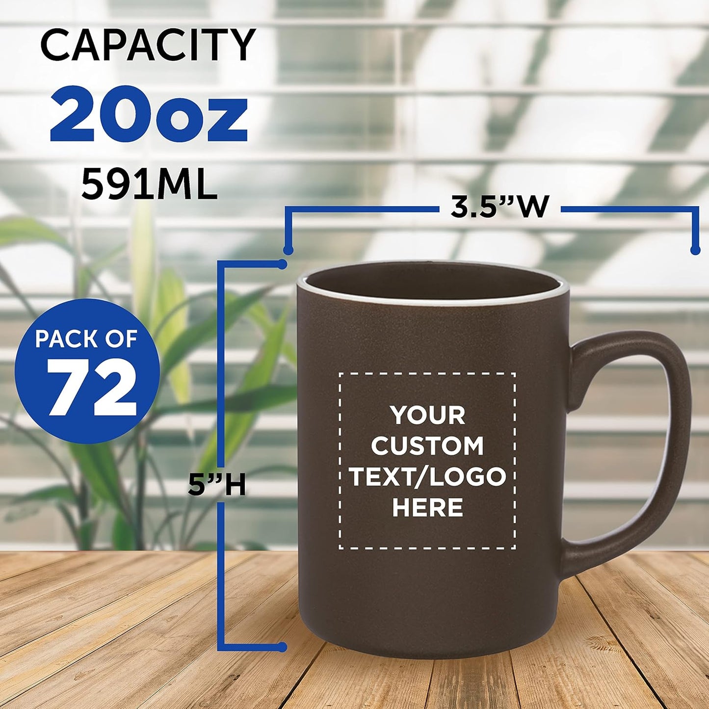 Custom El Grande Matte Ceramic Mugs 20 oz. Set of 72, Personalized Bulk Pack - Perfect for Tea, Espresso, Cappuccino, Hot Cocoa - Dark Brown