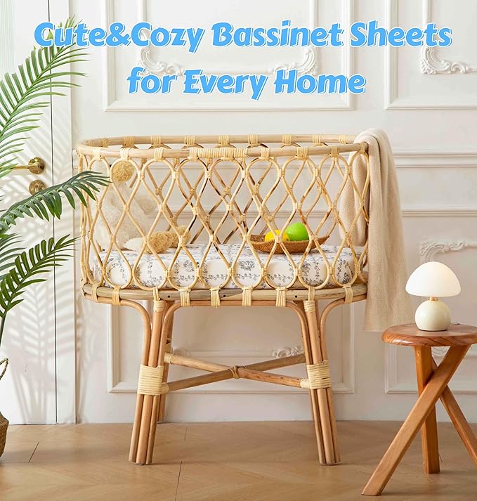 SDY Baby Bassinet Sheets,2pk Cozy Floral Bassinet Fitted Sheets for Baby Boys Girls 32 * 16 * 4 inches, Baby Sheets Fit for Hourglass Oval Cradle, Moses Basket Rectangle Mattress(Floral,Black)