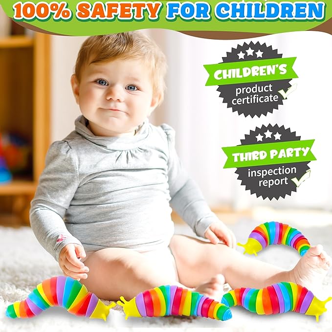 Large Fidget Slug Pack 3PCS for Toddler Kids, Baby Airplane Travel Activities Road Trip Car Toy ASMR Sensory Toys Restaurant Figette Worm Gift for Girl Boy Adult Autism Autistic ADHD Caterpillar Stim