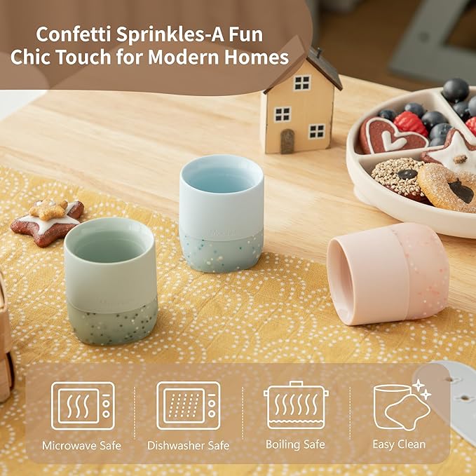Moonkie Silicone Baby Cup 4 Months+ | Tiny Open Training Cup for Infants with Confetti Sprinkles | Baby-Led Weaning Essential | 2 oz (Ivory, 1 Pack)