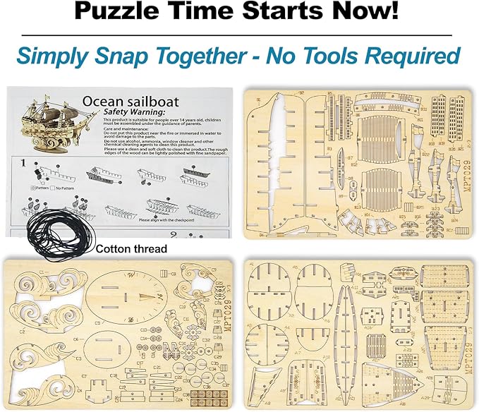 Kaptein 3D Wooden Puzzles for Adults & Teens – DIY Ship Model Kit to Build – Brain Teaser Craft – Birthday Gifts & Desk Decor