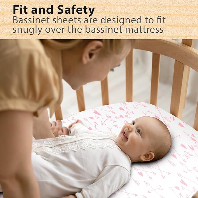 Bassinet Sheets Girl– 3-Pack Soft Fitted Bassinet Sheets, Organic Cotton, Breathable & Cozy, Fits 32x16x4 Inch Rectangle, Oval & Hourglass Mattresses (Pink Stars)