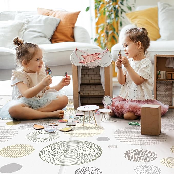 Foldable Baby Play Mat, PIGLOG 50X50 Waterproof Playpen Mat for Babies and Toddlers Kids, Safe Foam Playmat for Tummy Time, Reversible Playmats, Portable Baby Floor Mat for Infant, Toddler, Circle